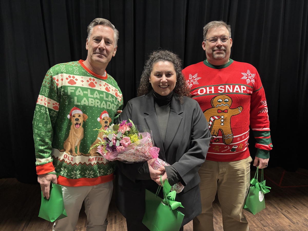 Board President Bibb and Members Bell and Jonas pose for a photo at their final meeting of their terms